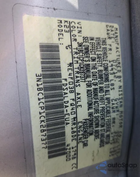 2012 Nissan Versa S z USA, uszkodzony, nr VIN 3N1BC1CP1CK287377